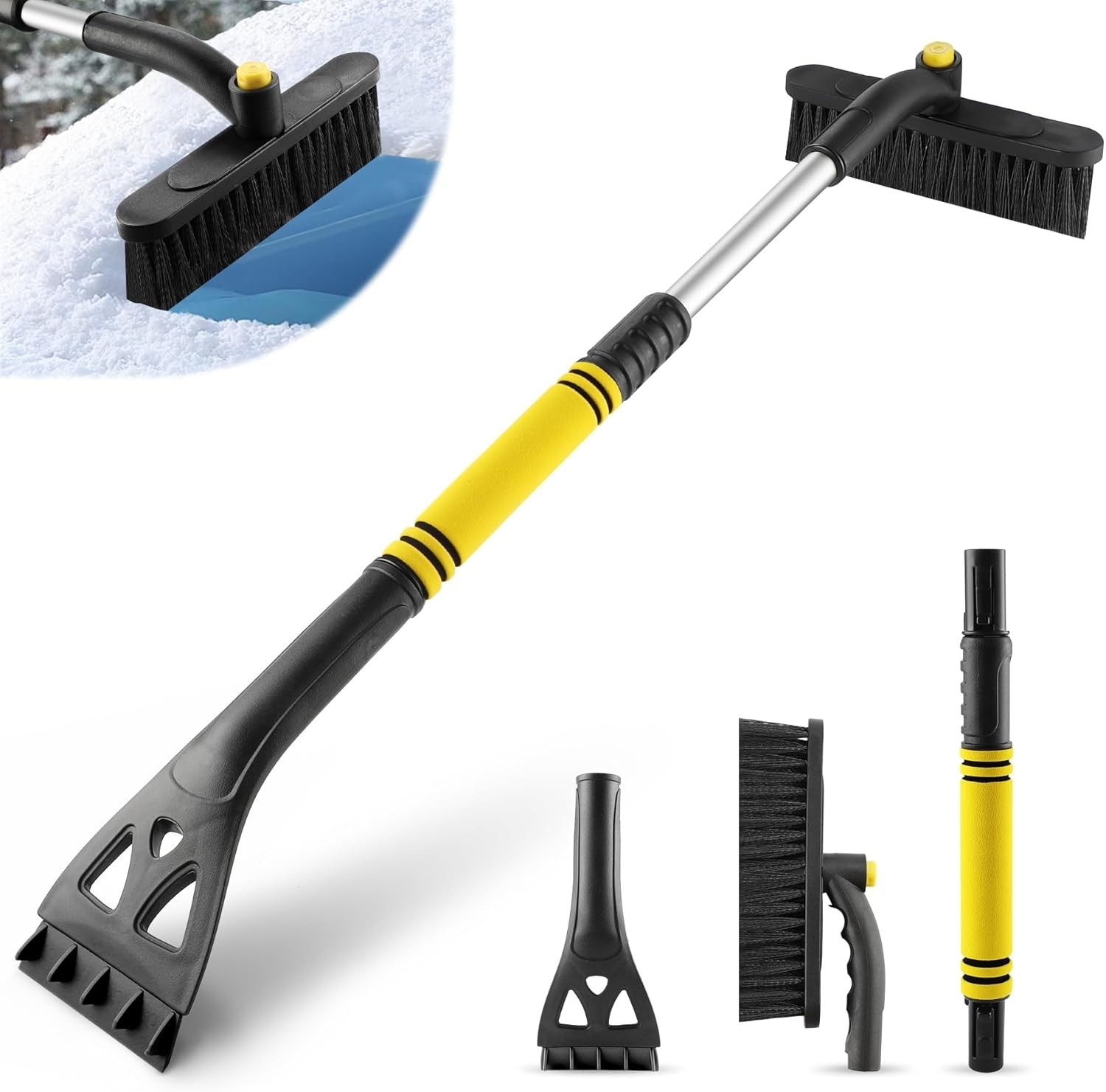 32" Extendable Ice Scraper & Snow Brush for Car Windshield, 360° Rotating Sno...