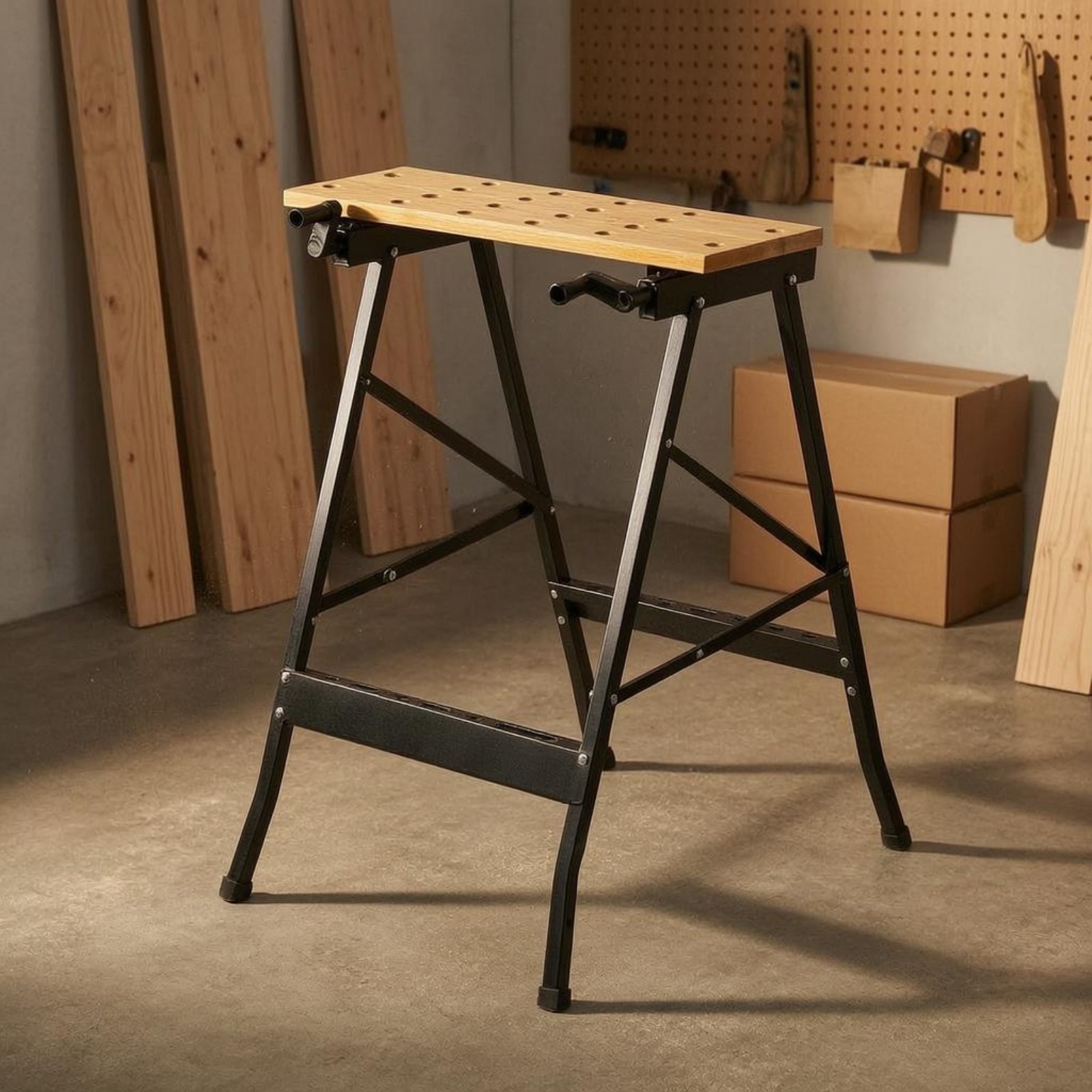 Folding Work Table Foldable Portable Work Table Adjustable Opening for Workshop