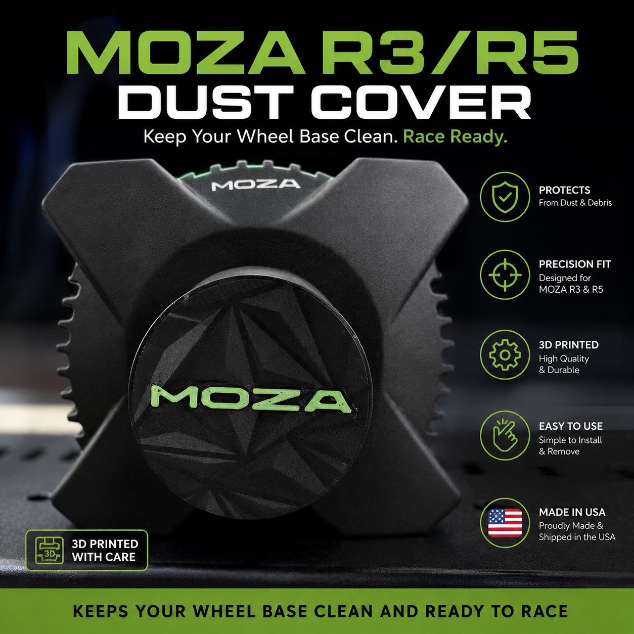 MOZA R3/R5 Wheel Base Dust Cover 3D Printed Black, Multi-Platform