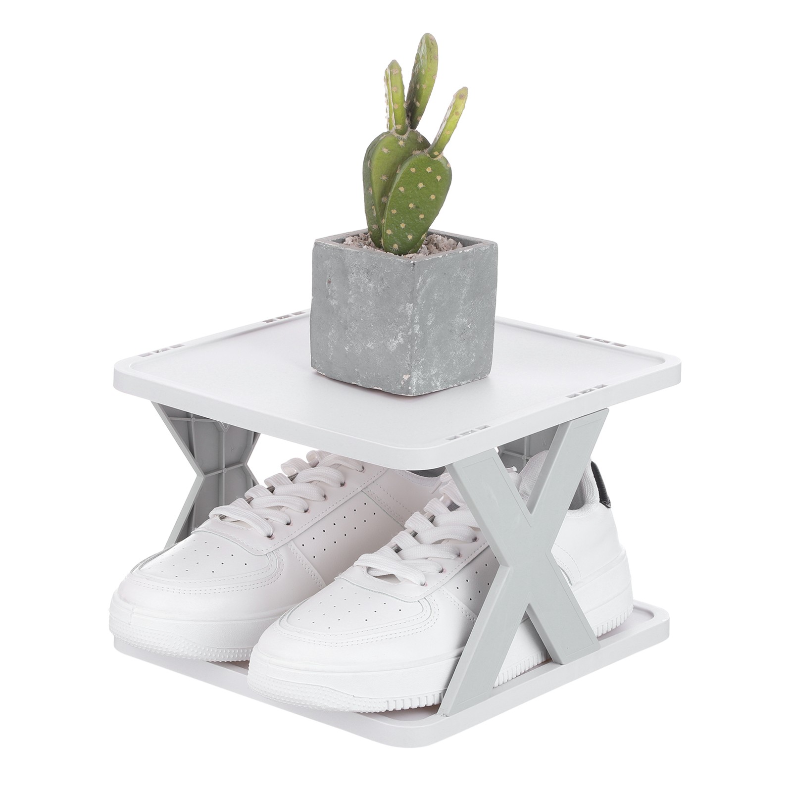 2-Tier Plastic Shoe Rack Vertical Shoe Rack Stackable for Closet Gray/White,