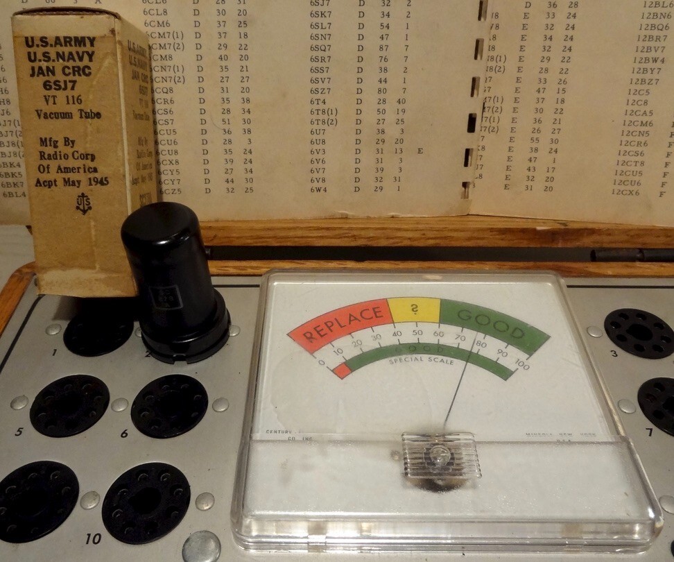 Vintage WWII Army Navy RCA JAN CRC-6SJ7-VT-116 Vacuum Tube, FC1  Tested, Strong