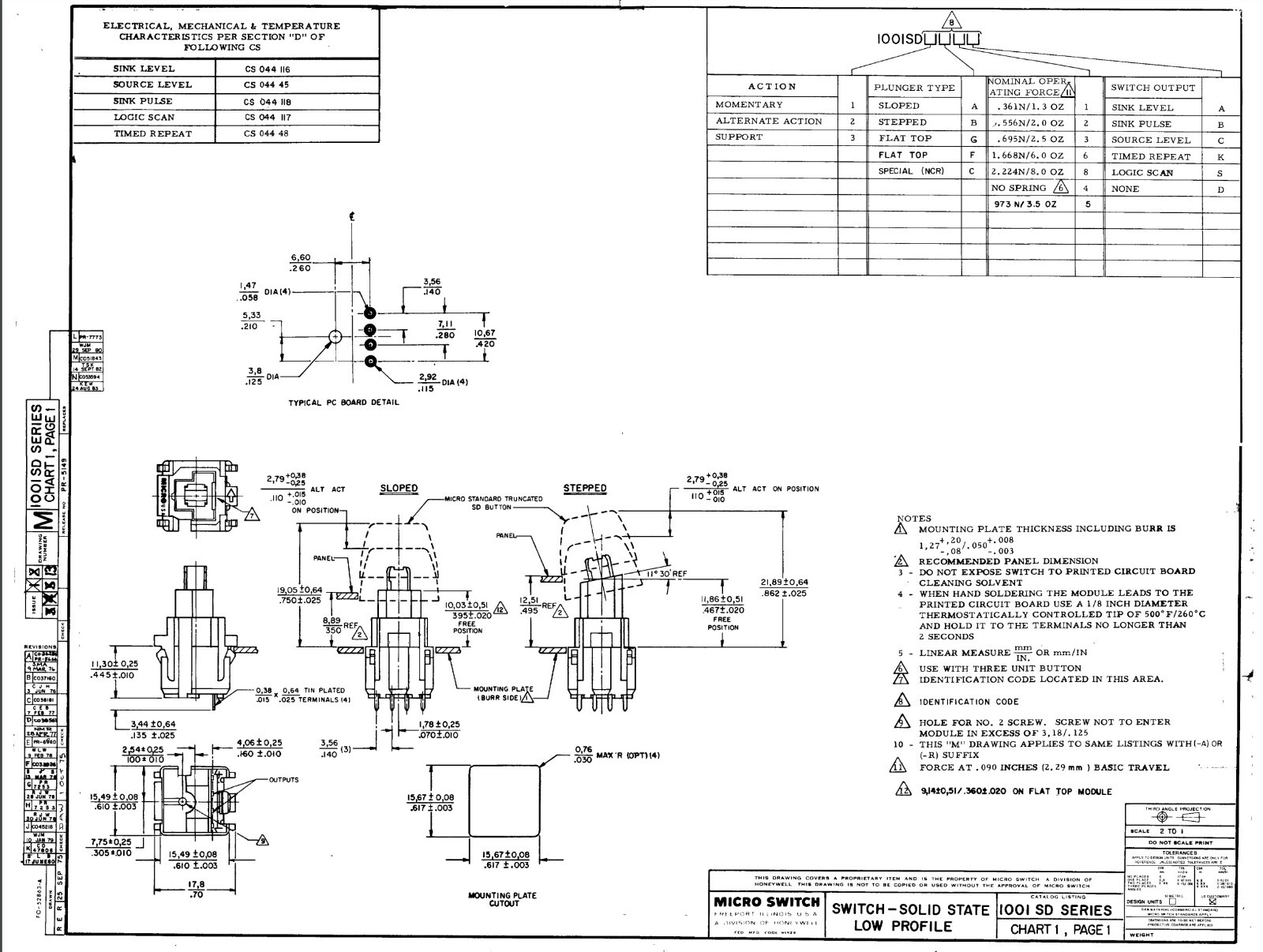 Honeywell/Microswitch 4B1S momentary linear keyboard switch, stepped, logic scan