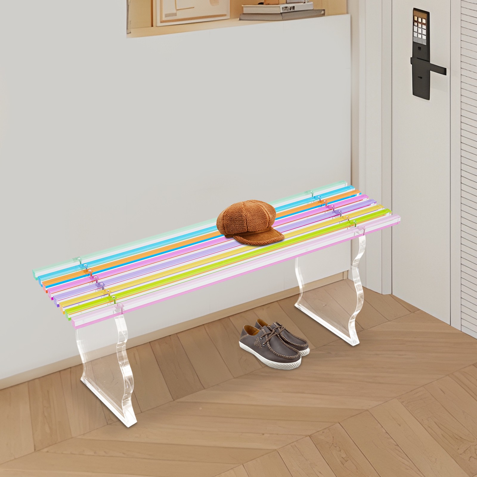 Acrylic Entryway Shoe Bench Stool Clear In Rainbow Color Furniture Seat 35.4" L