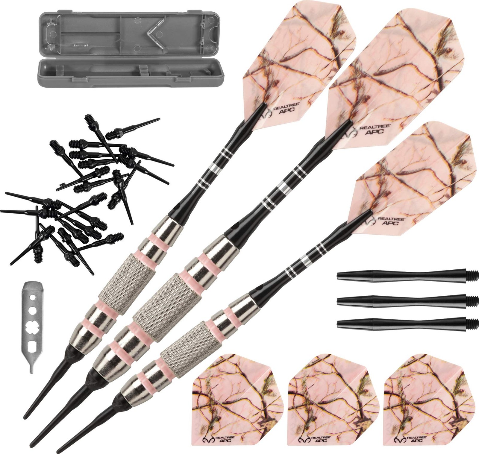 Fat Cat Realtree APC Pink Camo Soft Tip Darts with Storage/Travel 16gm,