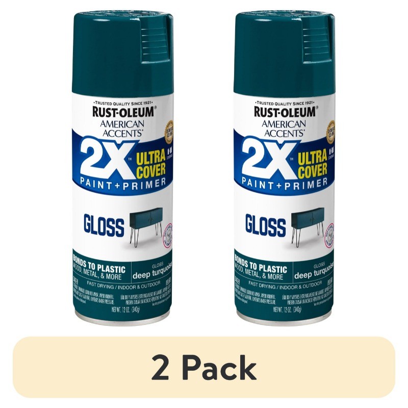 (2 pack) Turquoise, Rust-Oleum American Accents 2X Ultra Cover Gloss Spray Paint