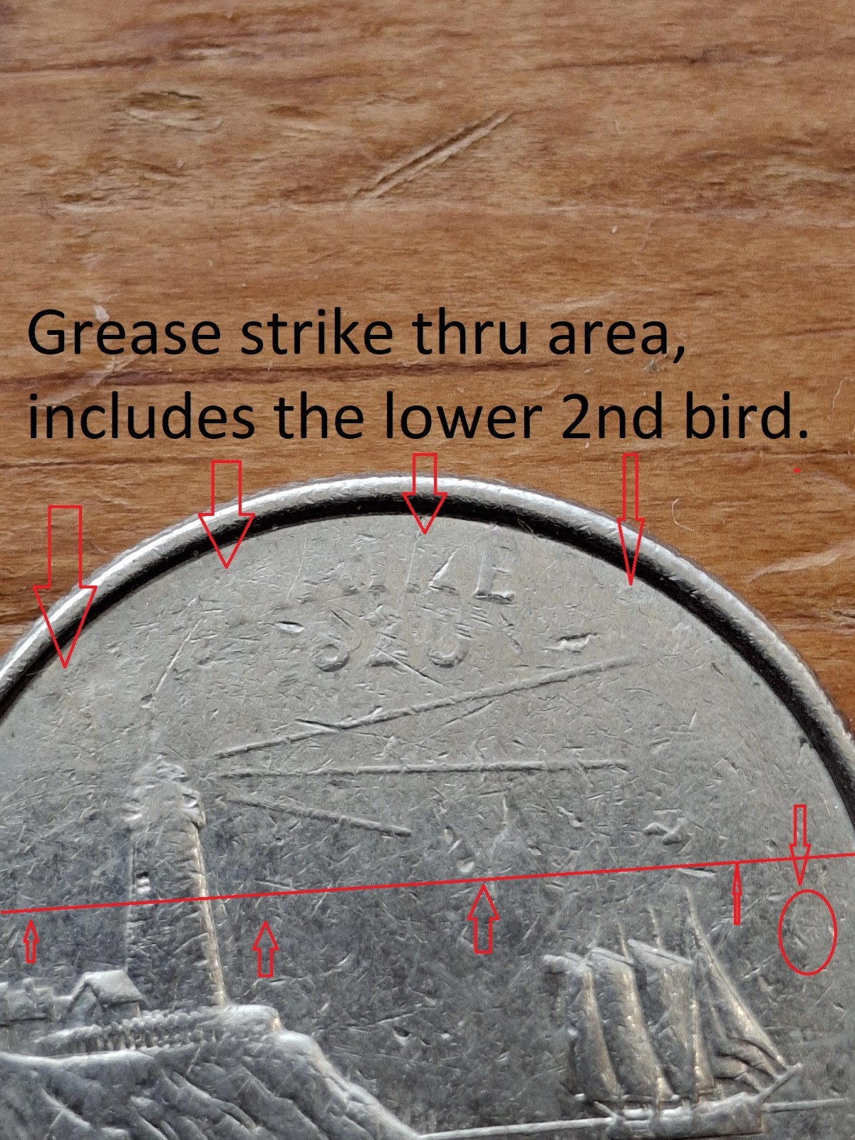 2003P Maine Quarter Reverse Major Strike Thru and large die crack circulated