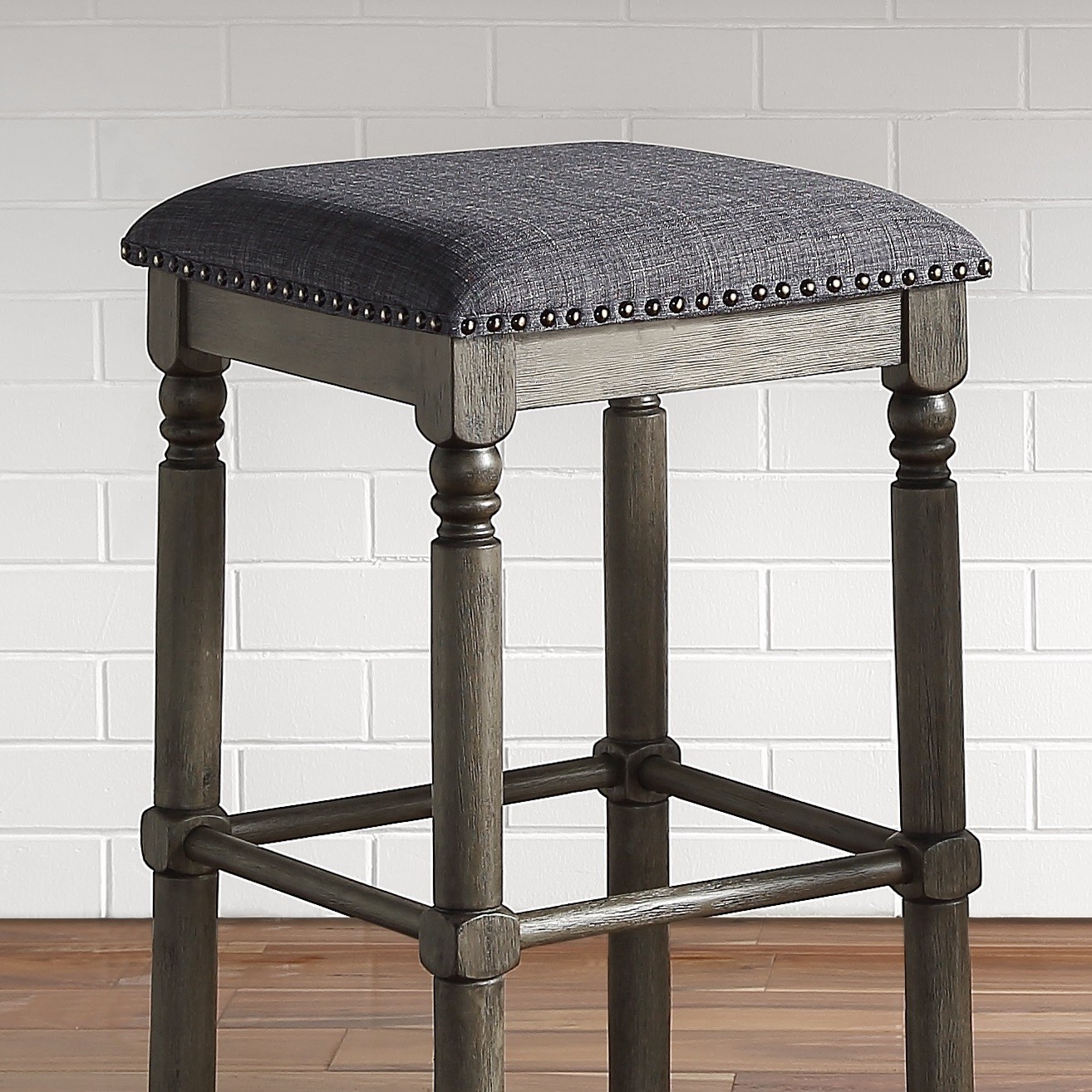 Wood Upholstered Swivel Counter Height Stool, Set of 2, Grey