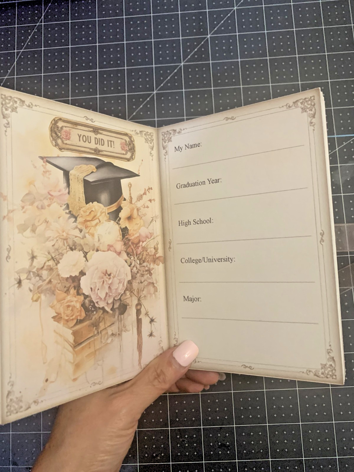 Handmade Graduation Journal Book | Shabby Chic Memory Book | Ephemera, Pockets.