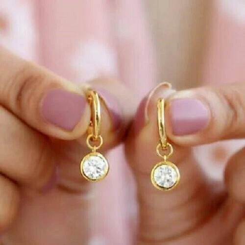 1Ct Round Cut Lab Created Diamond Beauty Hoop Earring 14K Yellow Gold Plated