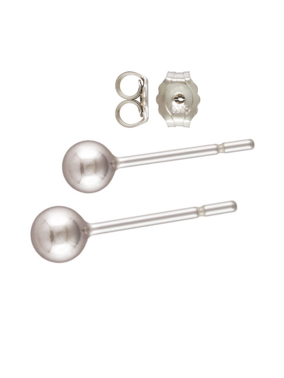 1 Pair 925 Sterling Silver 4mm Ball Stud Earrings with Backs For Everyday Wear