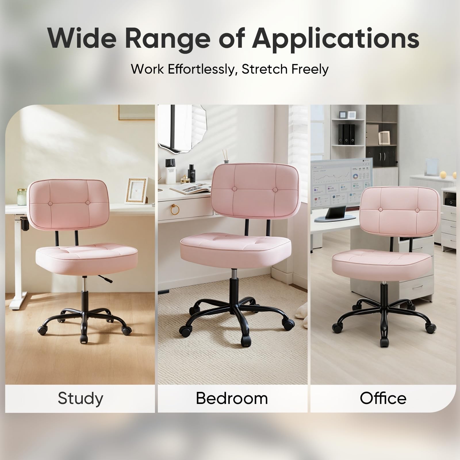 Home Office Desk Chair - Ergonomic Armless PU Leather Computer Rolling Task C...