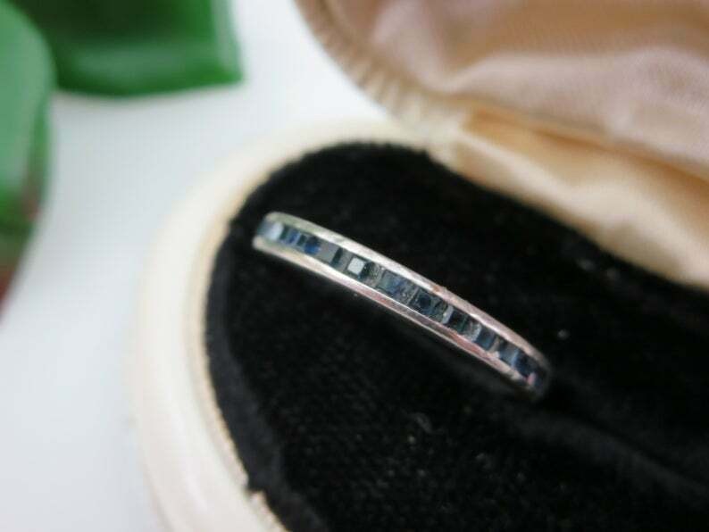 1ct Natural Princess Sapphire Channel Set Eternity Band 14k White Gold Plated