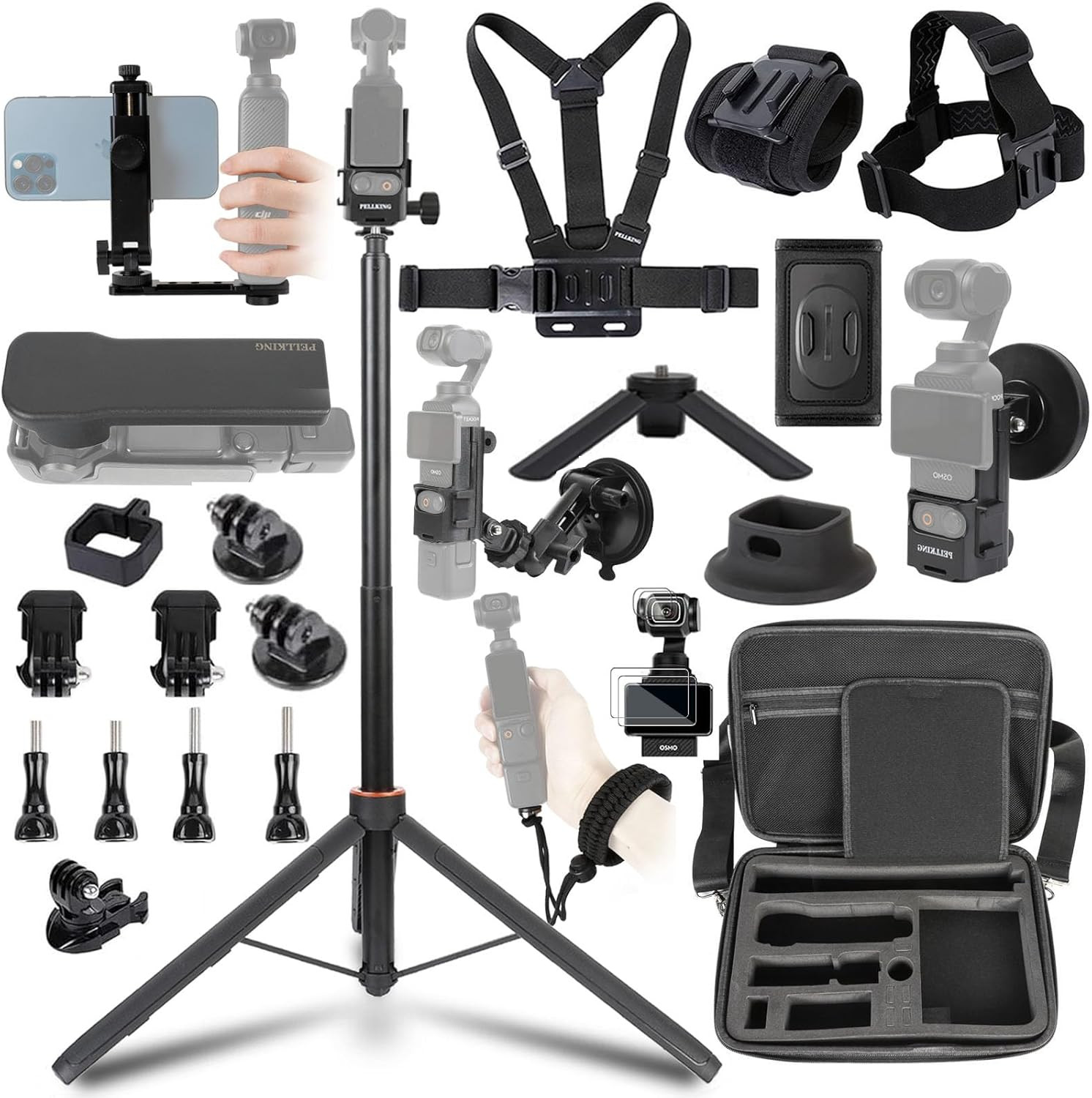 Accessories Kit for Osmo Pocket 3/Xtra Muse,Included Carrying Case with Belt,135