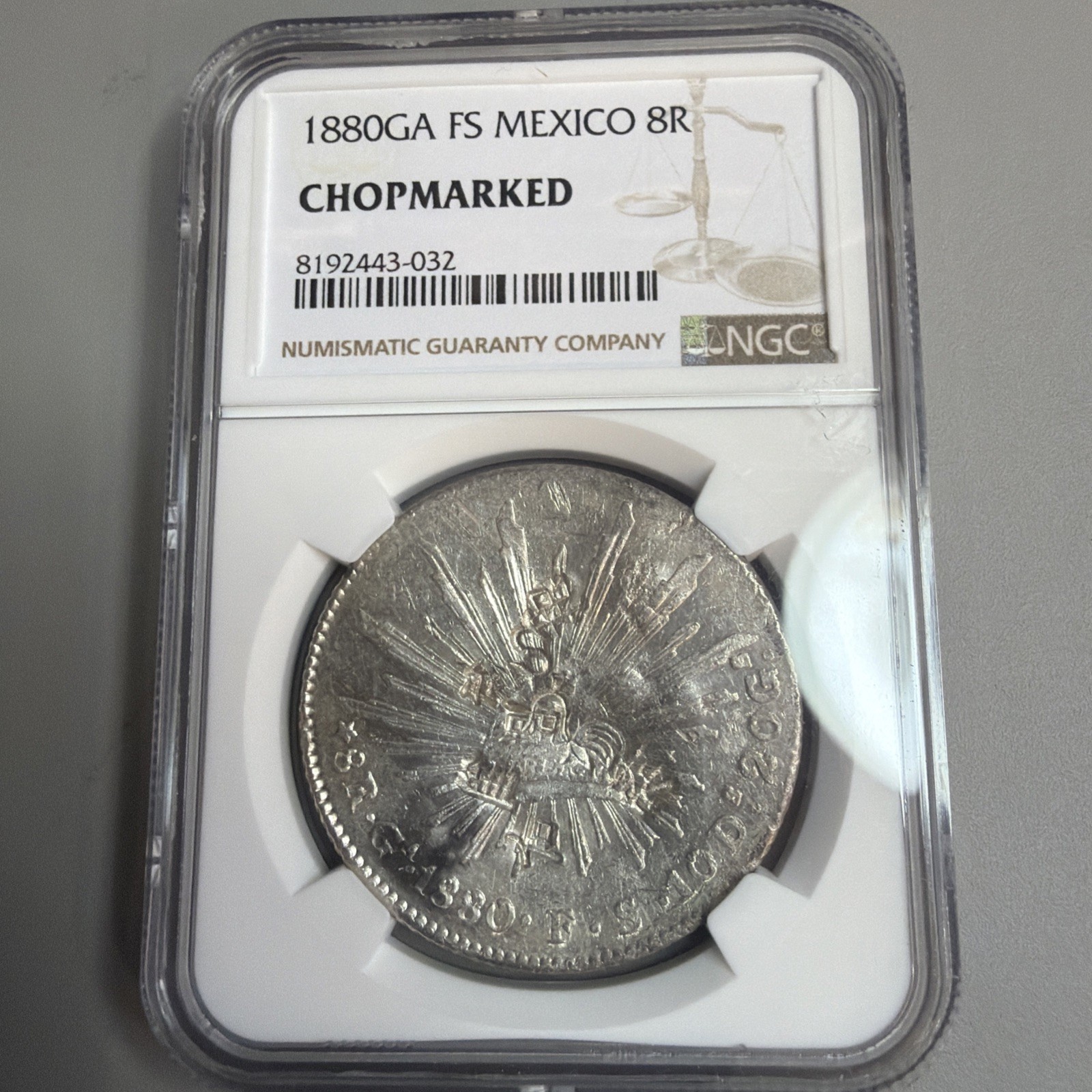 1880 Guadalajara MEXICO 8 REALES ✪ NGC CHOPMARKED ✪ SILVER COIN Nice AU+