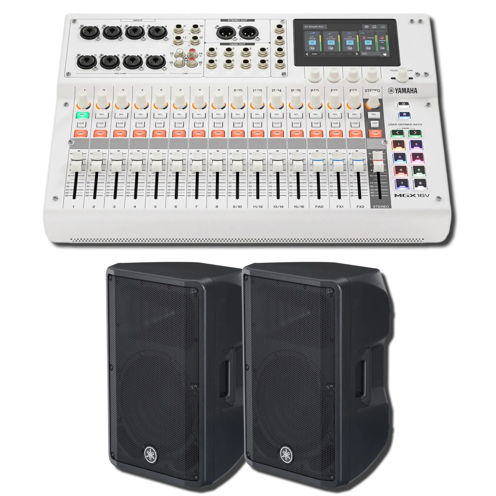 Yamaha MGX16V W 22-Ch Digital Mixer w/ 2x DBR12 1000W Powered Speakers Bundle