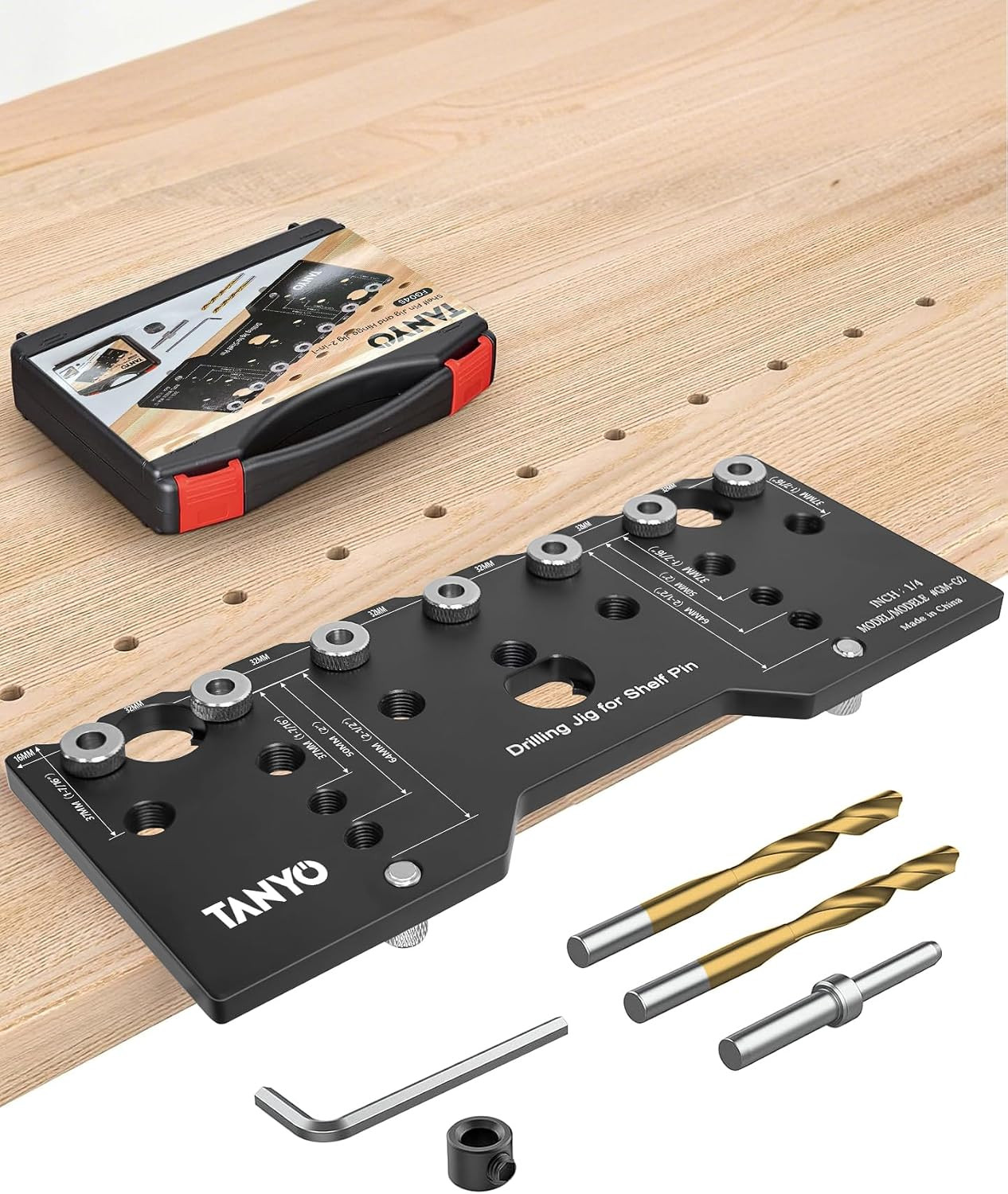 Shelf Pin Jig 7 Holes, 1/4 Inch Adjustable Shelf Pin Drilling Jig, Aluminum Allo