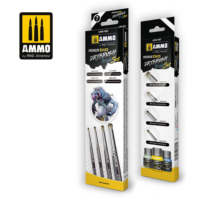 AMMO by Mig Jimenez Premium Dio Drybrush Set (#2 #4 #6 #8 Technical Brush)