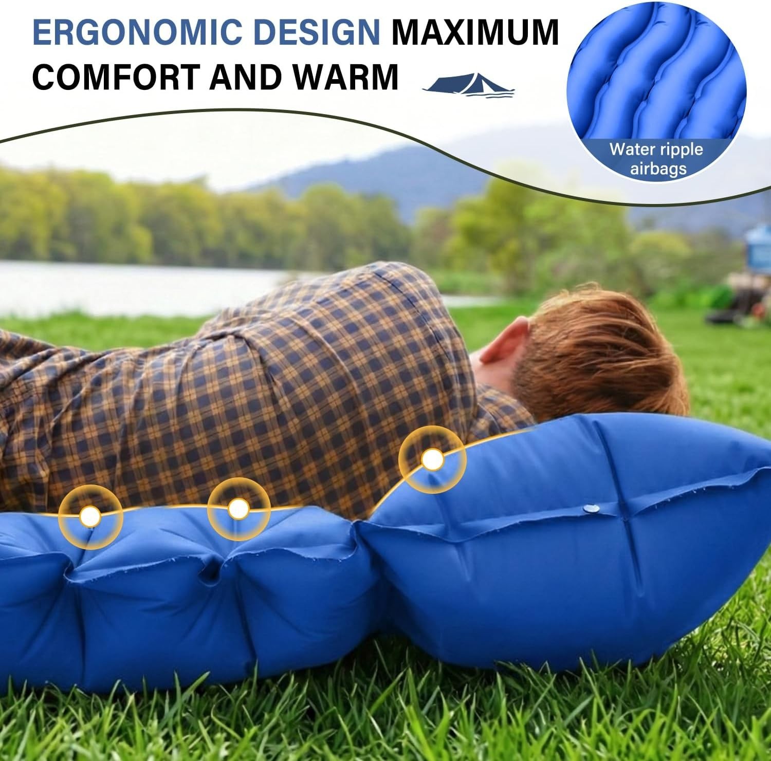 Lightweight Inflatable Camping Mat with Built-in Pillow & Quick Inflate, Twin