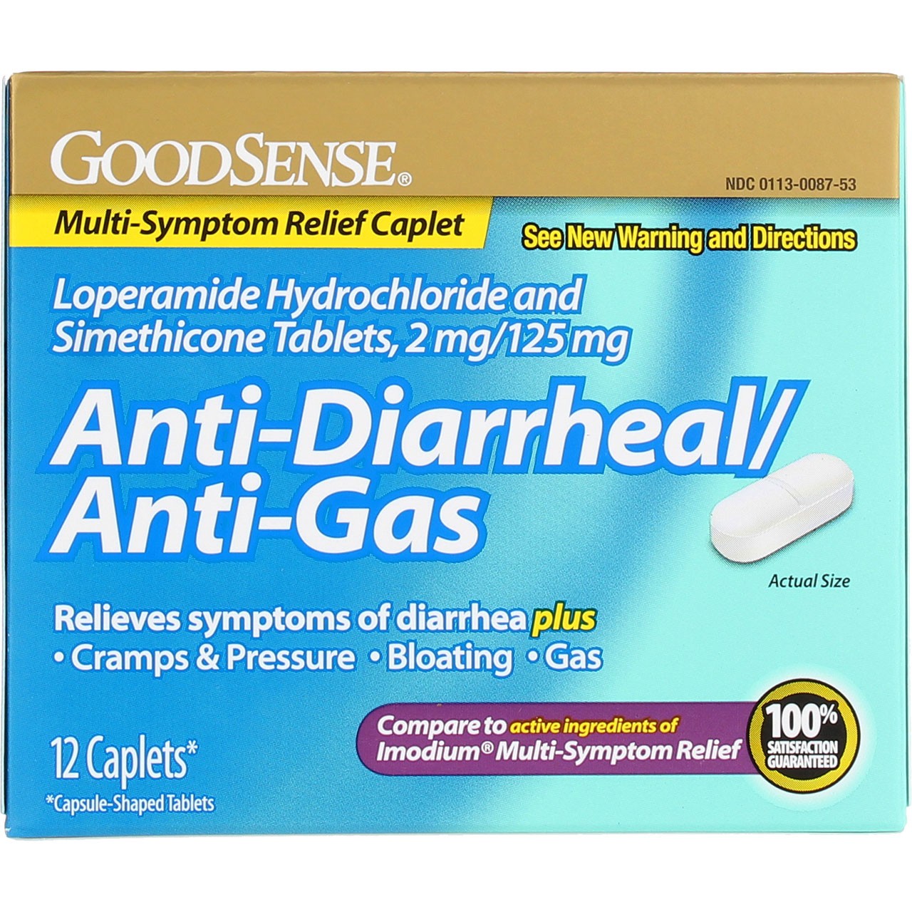 3 Pack GoodSense Multi-Symptom Anti-Diarrheal/Anti-Gas Relief Caplets, 12 Ct