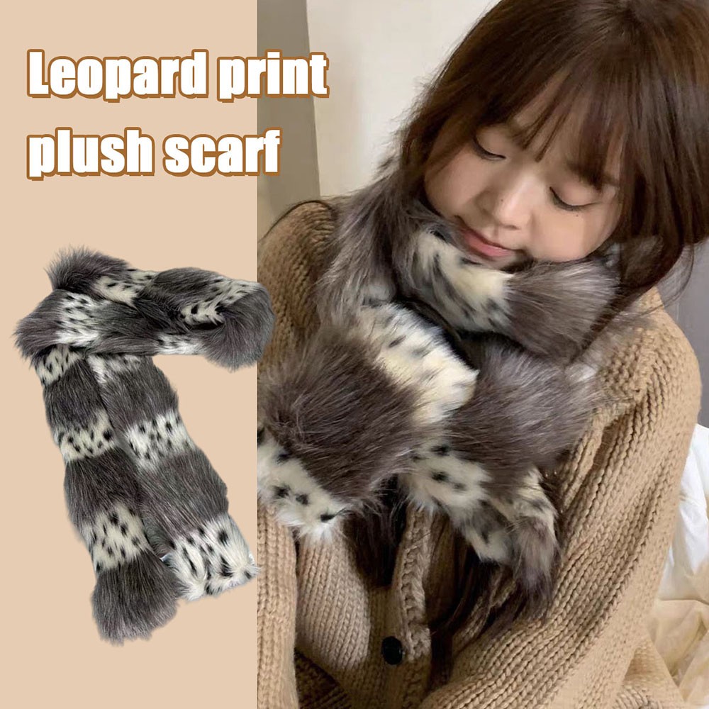 Winter Warm Fashion Shawl for Women Faux Fur Leopard Print Scarf 186cm Length