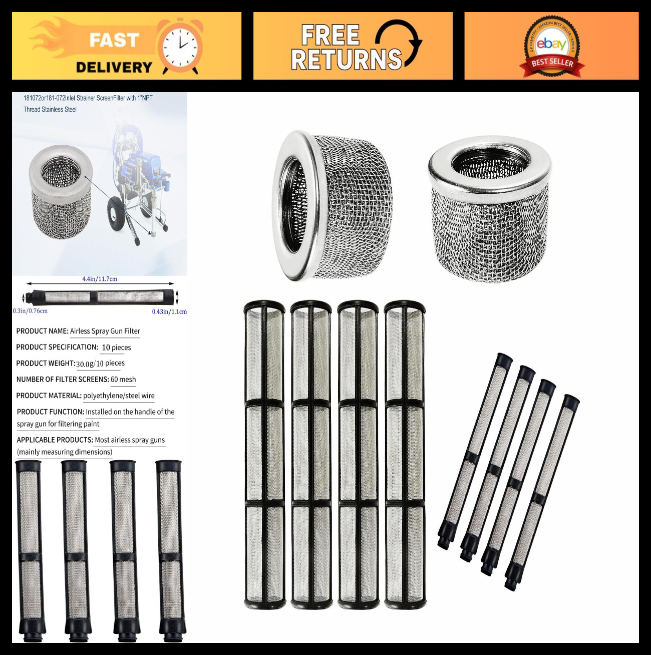 Airless Spray Filter Screen & Straw for Graco 695 795 1095 1595 Sprayers - 3 Typ