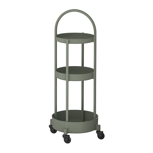 Ikea Juttersbo 3 Tier Utility Storage Trolley Cart on Wheels 36"x14" Grey green