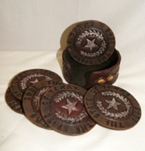 State of Texas Lonestar Coaster Set (6 coasters and Holder)