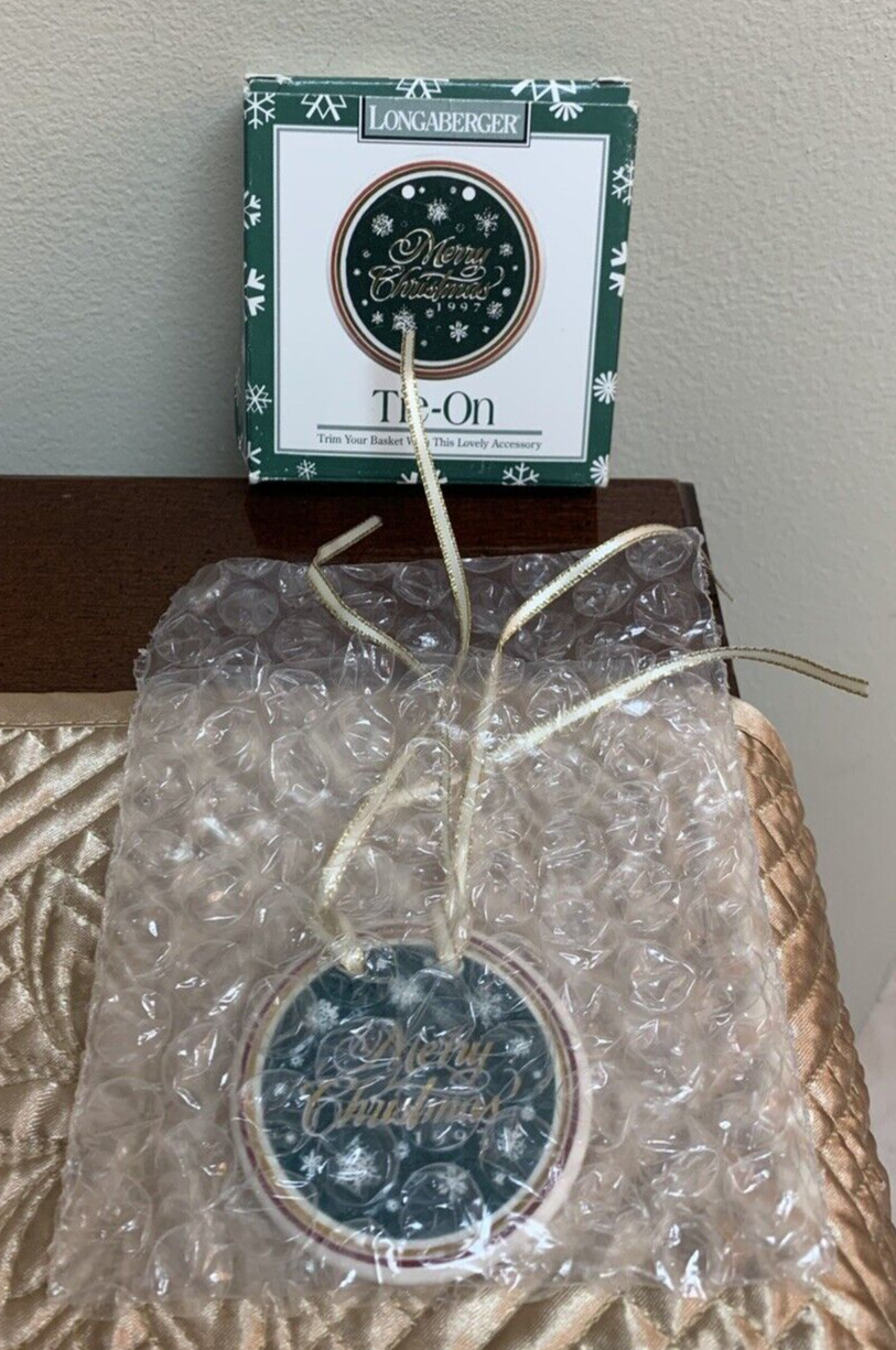 1997 Longaberger Retired Merry Christmas Green Tie-On Tie On For Basket - Clean