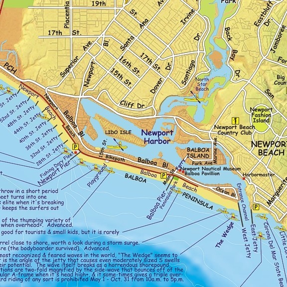 Orange County Surfing Map Waterproof Surfing Guide by Franko Maps