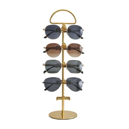 Sunglasses Organizer Glasses Holder Stand for 5 Pairs, Metal Base - 1pc Gold