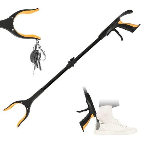 32 inch  Folding Reacher Grabber Tool with Shoehorn,360° Rotating Head Gold
