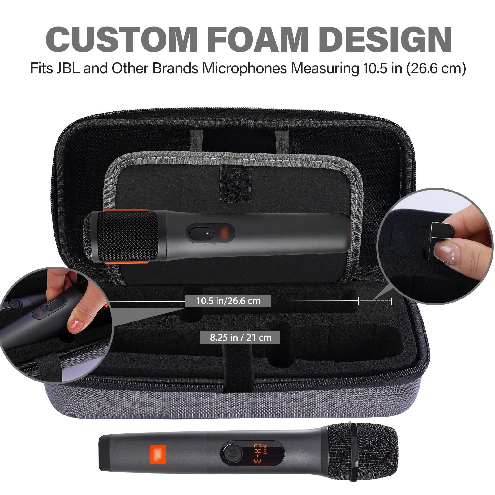 Wireless Microphone Case Compatible with JBL 9 to 10.2 inches, Upgrade-Grey