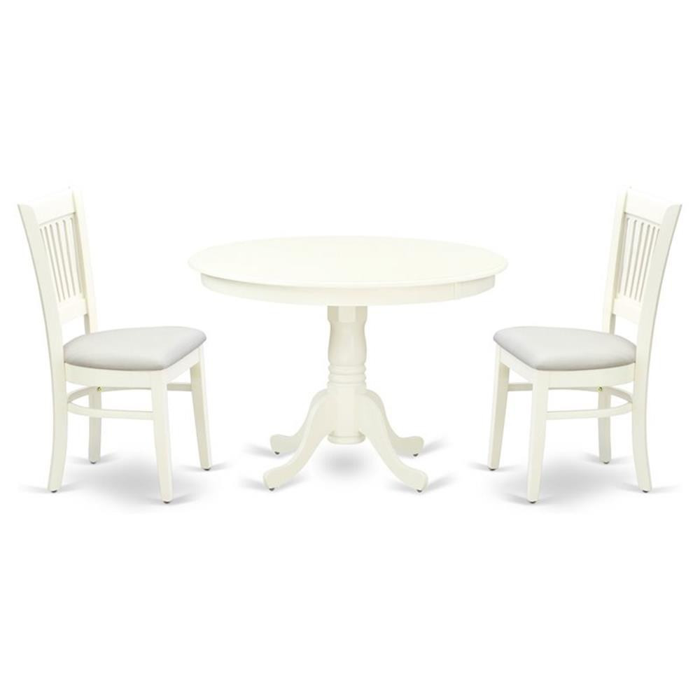East West Furniture Hartland 3-piece Dining Set with Slatted Back in Linen White