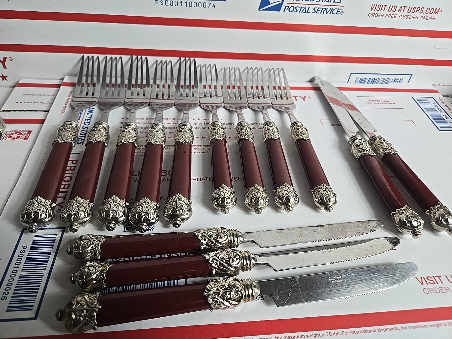 Lot Of 14 Ambiance Stainless Flatware Red Handle