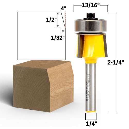 4 Degree Bevel Trim Router Bit - 1/4" Shank - Yonico 14938q