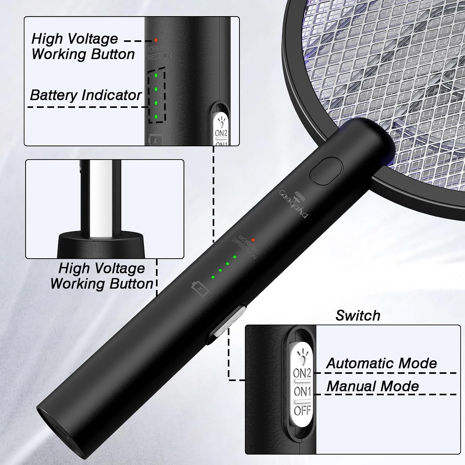 2 Mode Electric Fly Zapper Racket, USB Rechargeable - 2 Pack