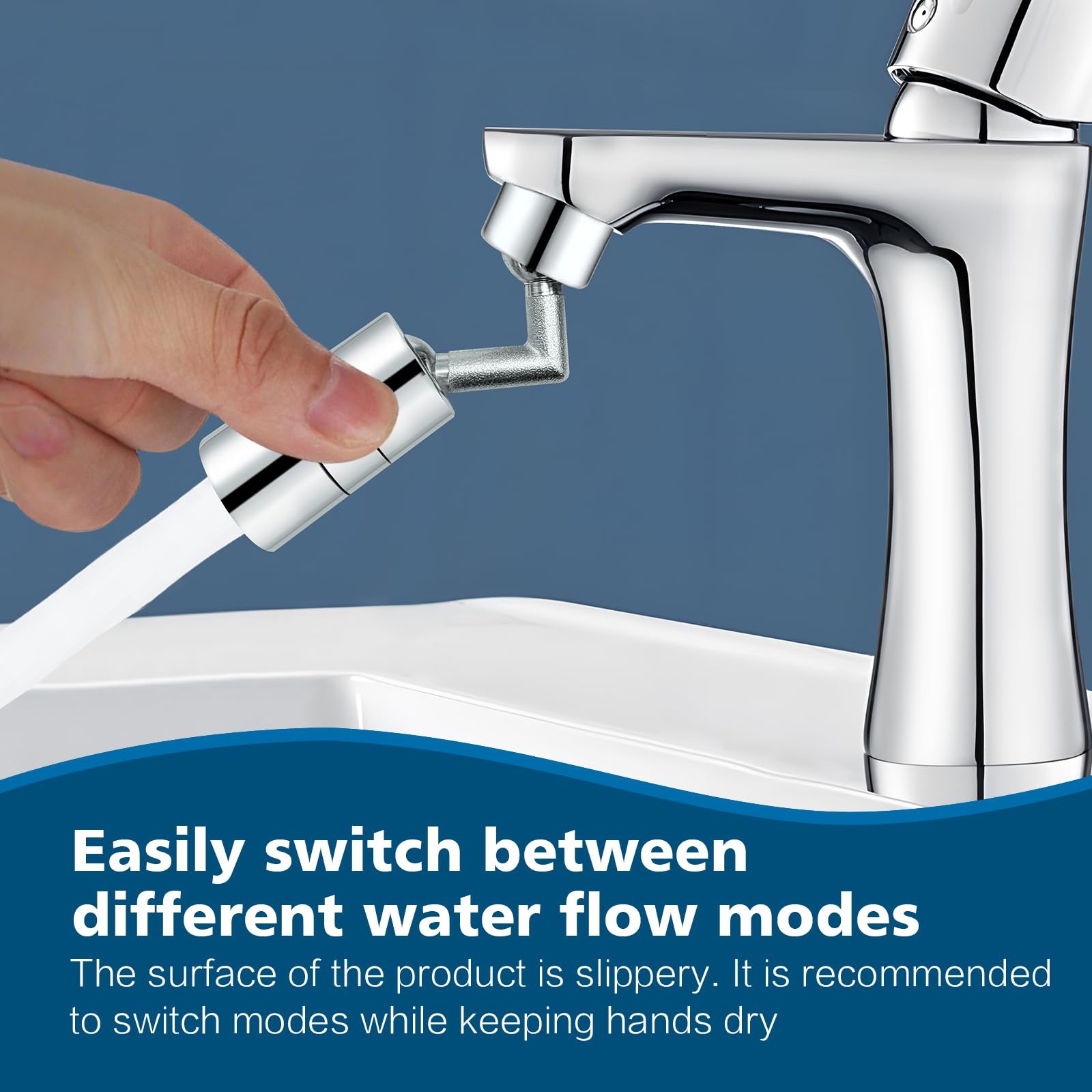 720° Rotating Water Controller 2-Flow Sink Attachment 55/64" Chrome Extender