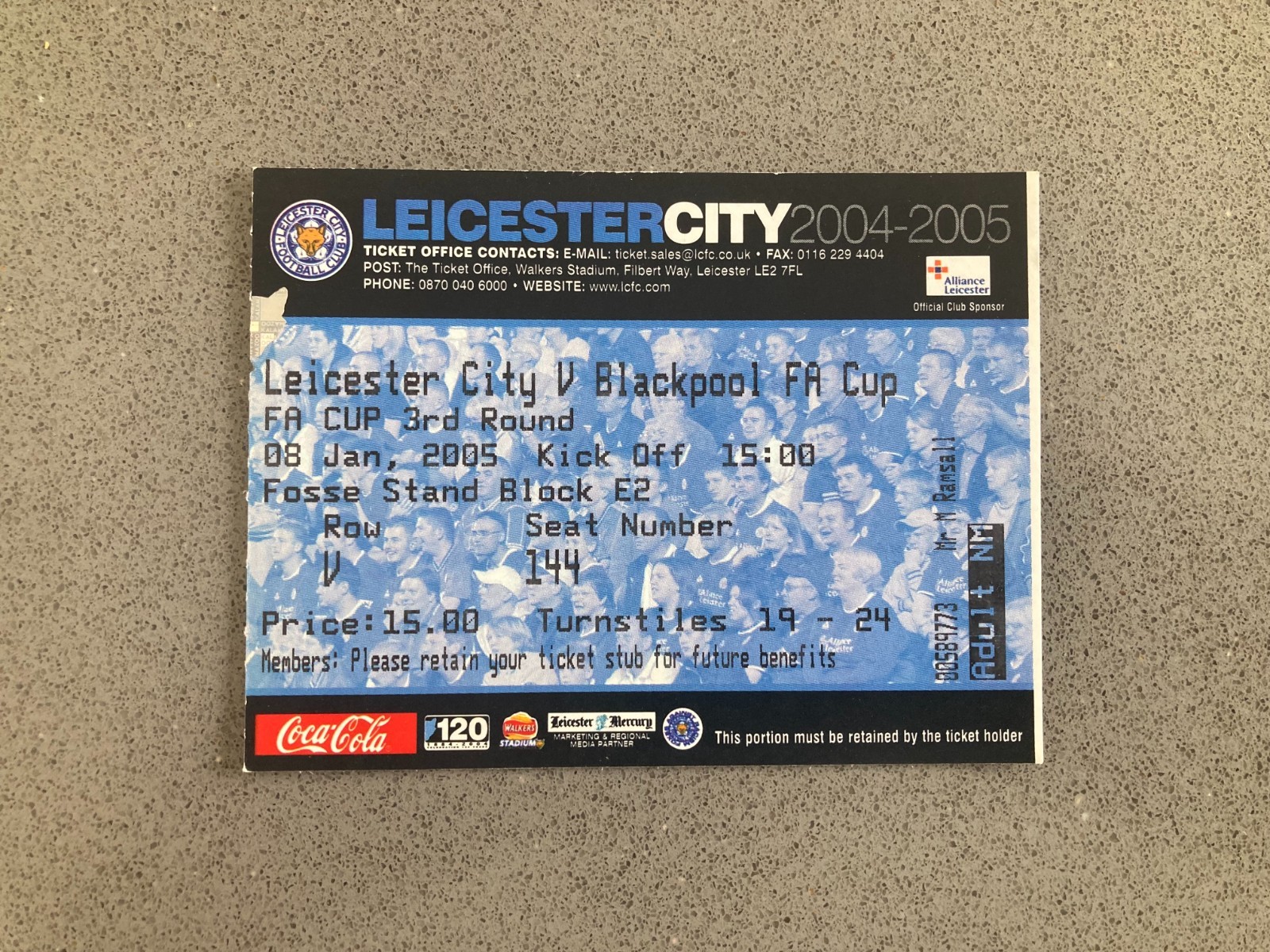 Leicester City v Blackpool 2004-05 Match Ticket