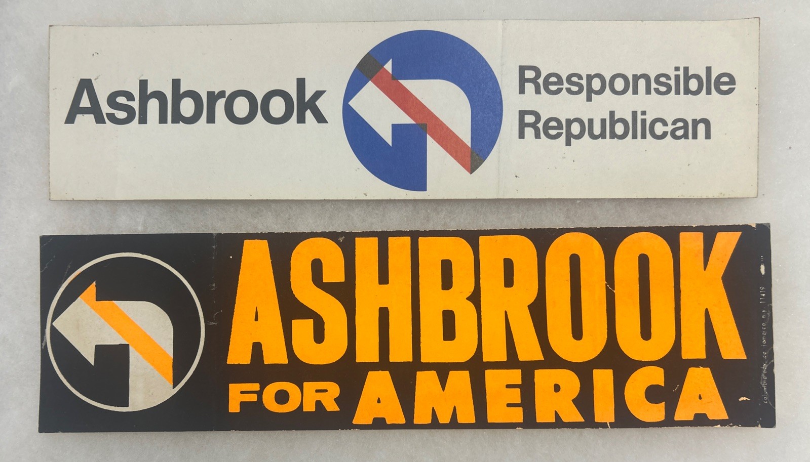2 Ashbrook Political Bumper Stickers 15” x 4” and 14 1/2” x 3 1/2”