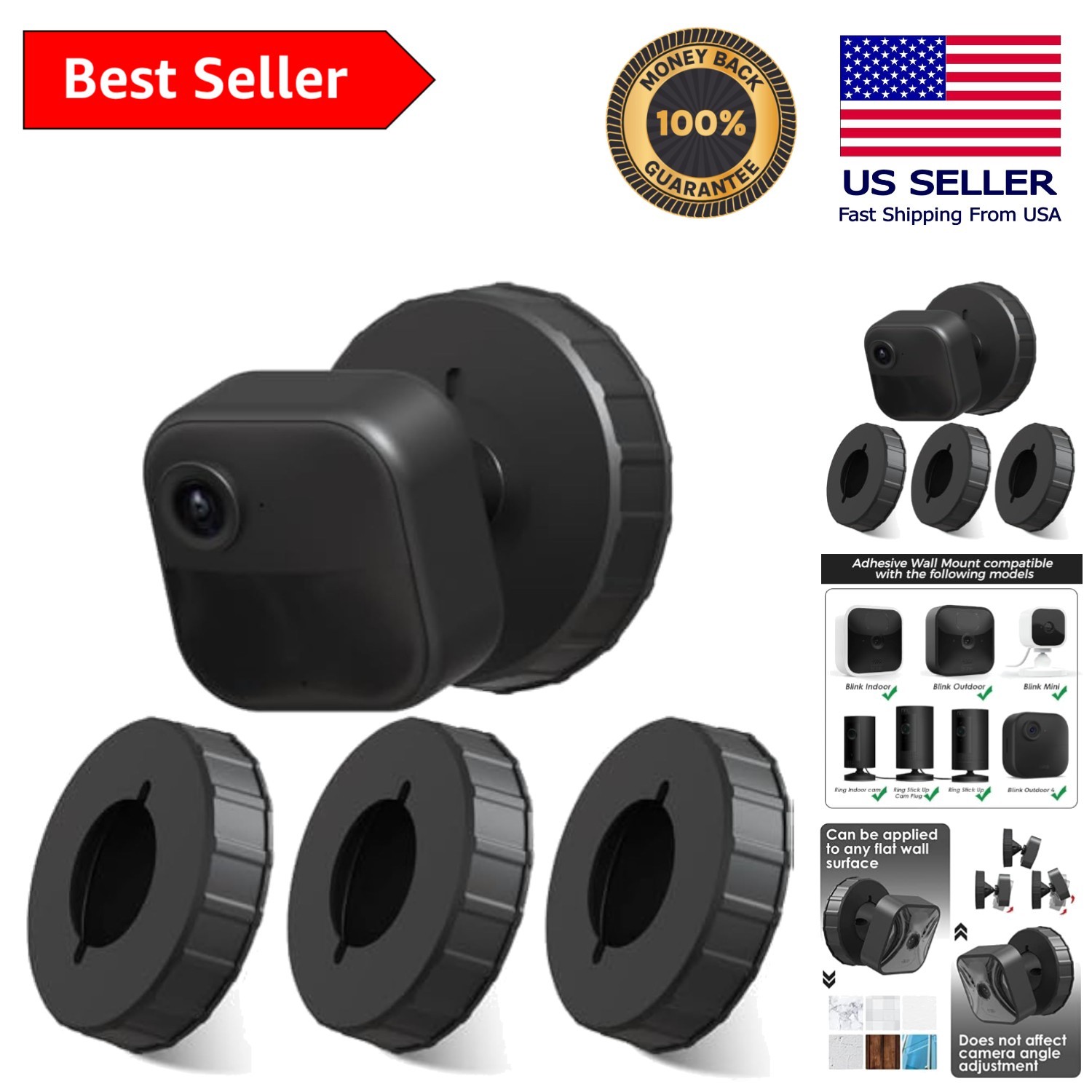 Adhesive Wall Mount for Blink Cameras - Versatile 360° Viewing (3 Pack)