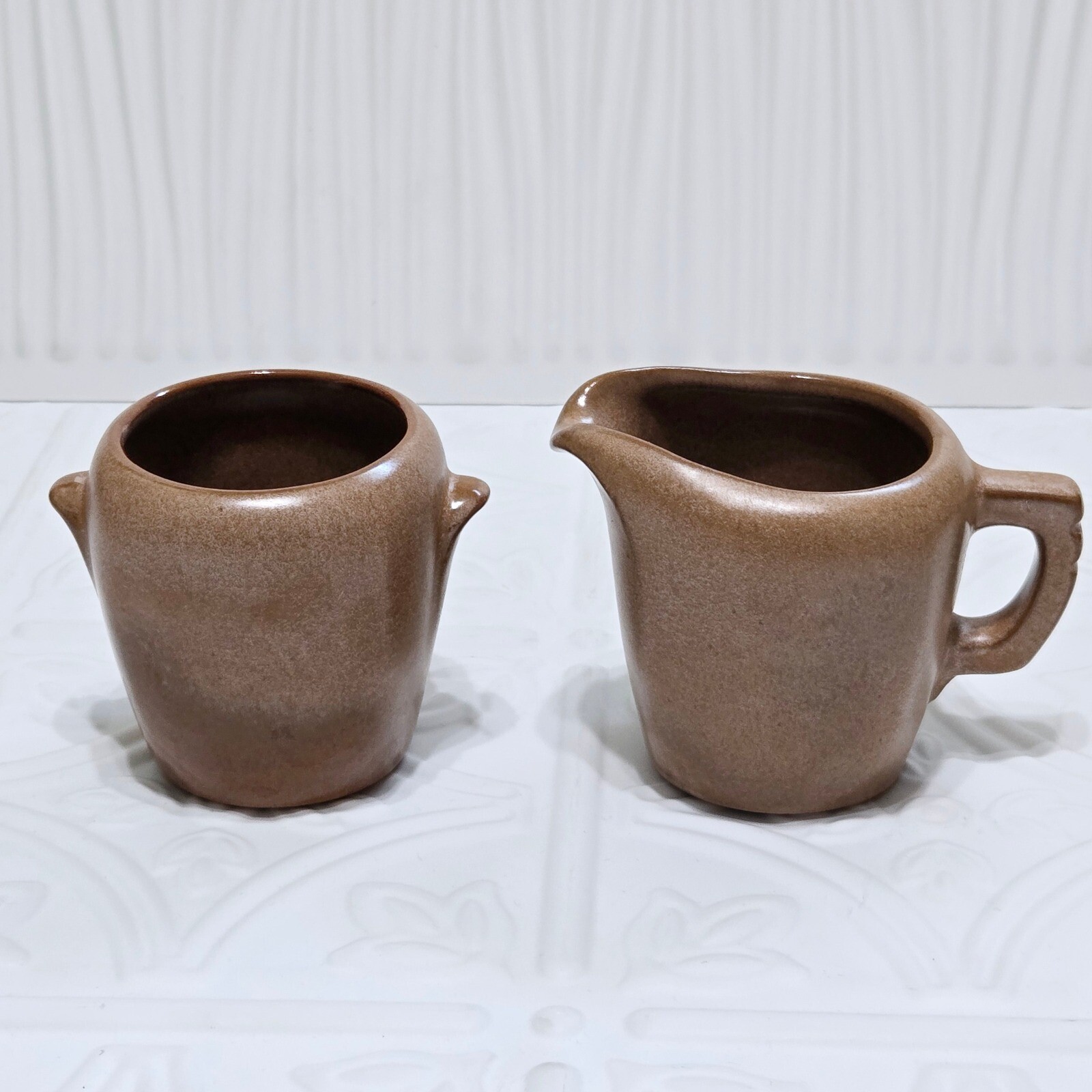 Frankoma Pottery Creamer Sugar Plainsman Brown Tan 5DA 5DB