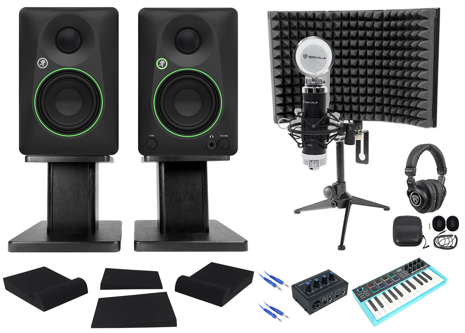 Mackie CR3.5BT Studio Monitors Recording Kit+Interface+Controller+Mic+Headphones