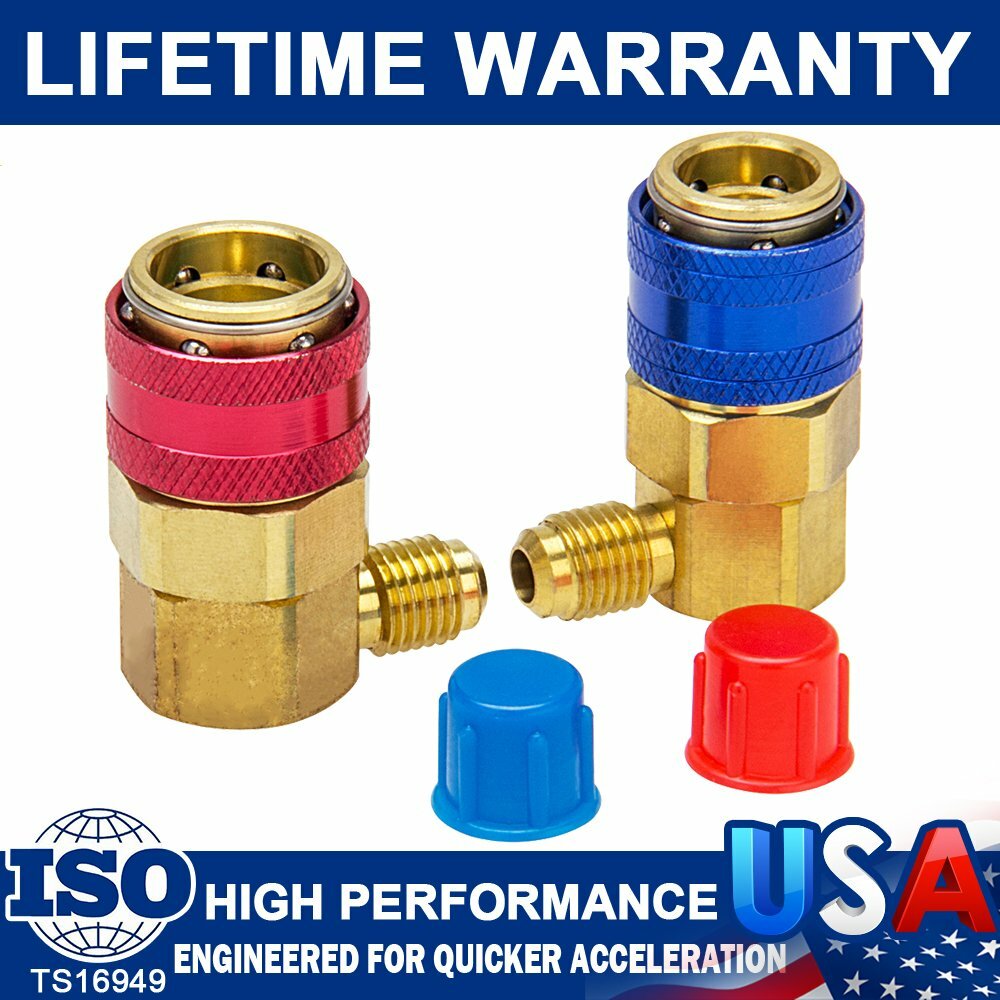 2PCS AC Quick Connector Adapter Coupler Auto A/C Manifold Gauge Low/High HVAC US