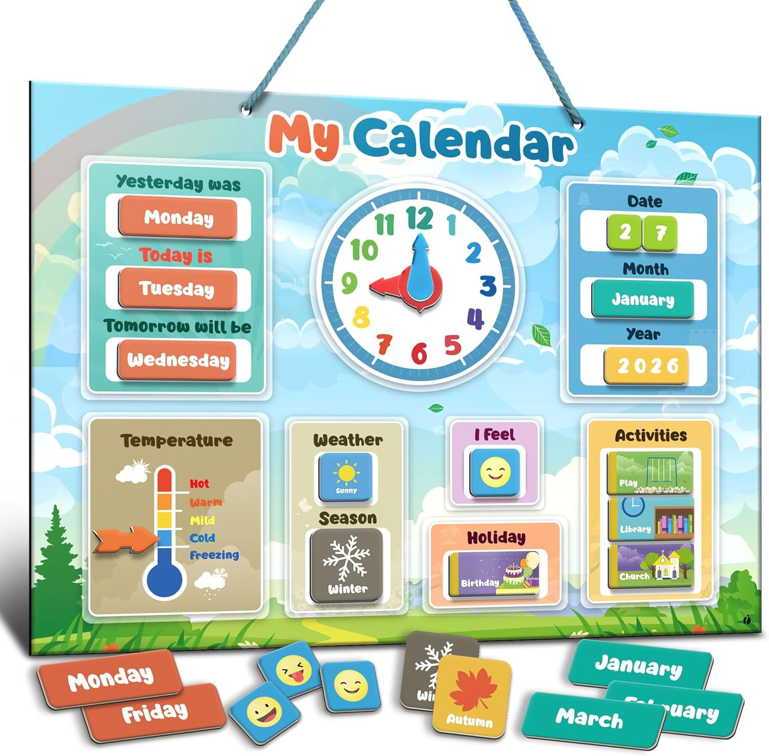Magnetic Kids Calendar for Learning - Classroom, Preschool Calendar for Kids and