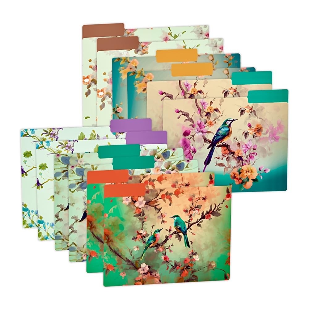 12 PCS Decorative File Folders Letter Size Bird Design Cute Office Folders
