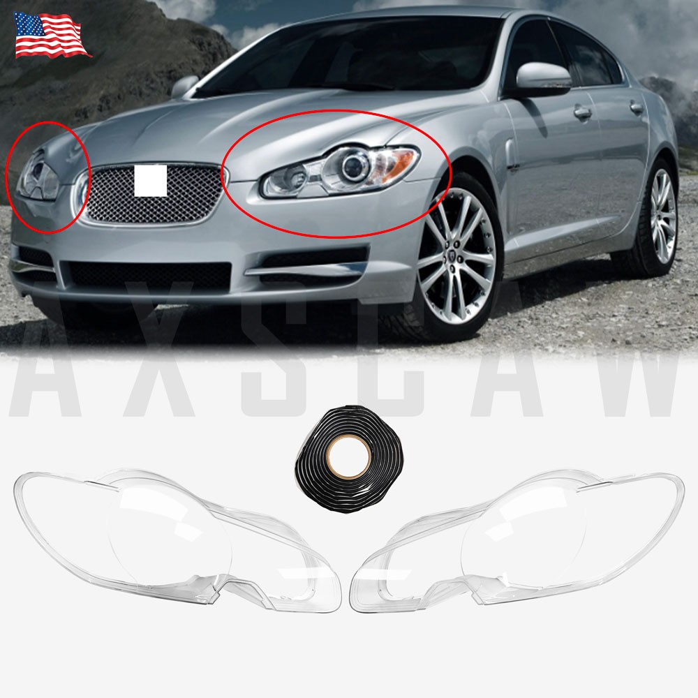 Pair For Jaguar XF 2009-2011 LH&RH Side Headlight Lens Cover+Sealant Glue