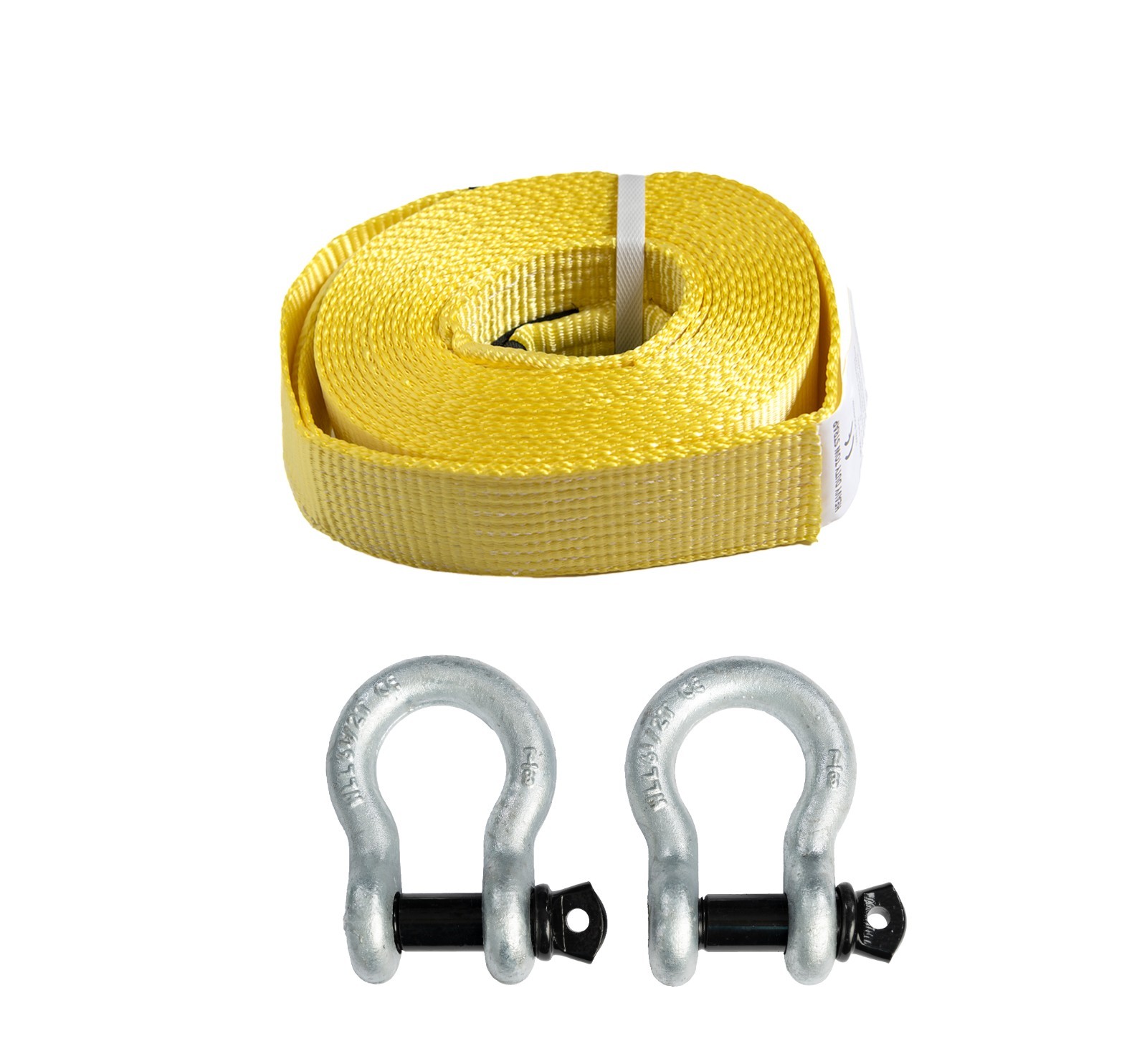 3" 20,000 lbs Tow Strap w Bow Shackles 3"x30 ft winch tree saver snatch recovery