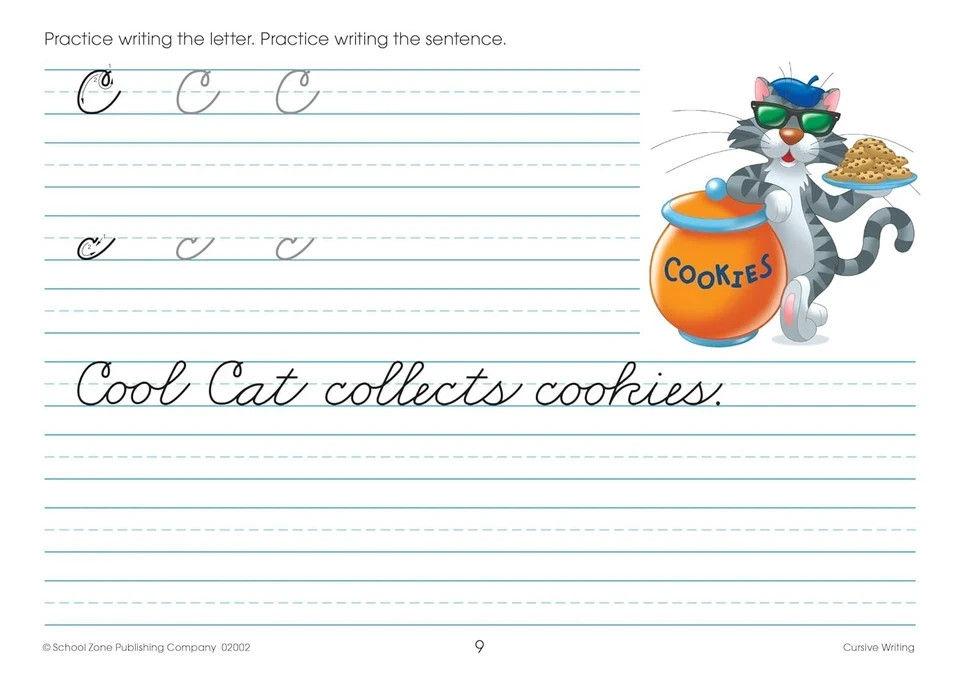 School Zone Cursive Writing Workbook: 32 Pages, 3rd Grade, 4th Grade, Practice H