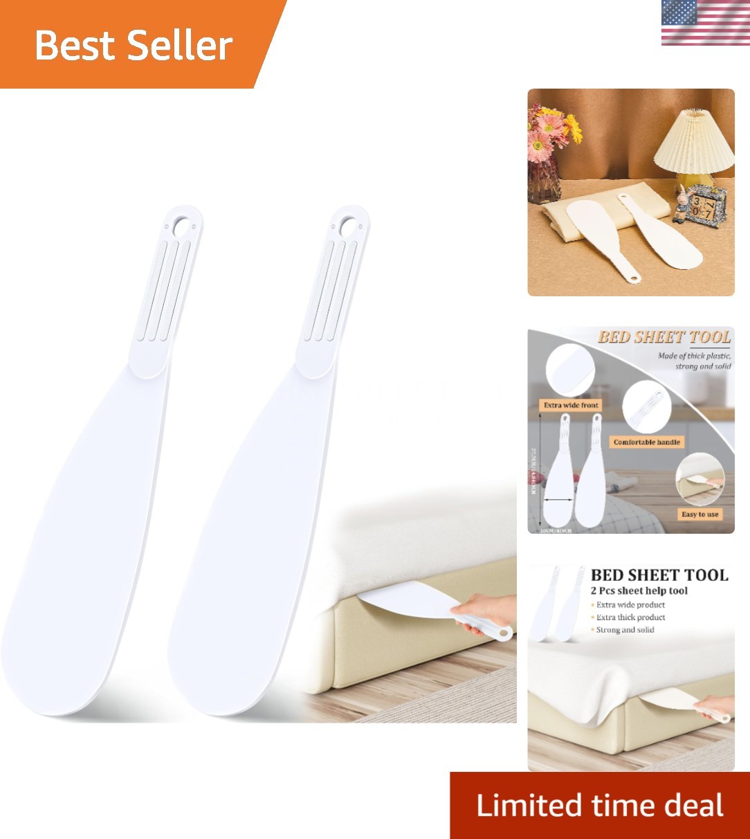 2-Piece Extra Long Mattress Lifter Tool for Effortless Bed Making - White
