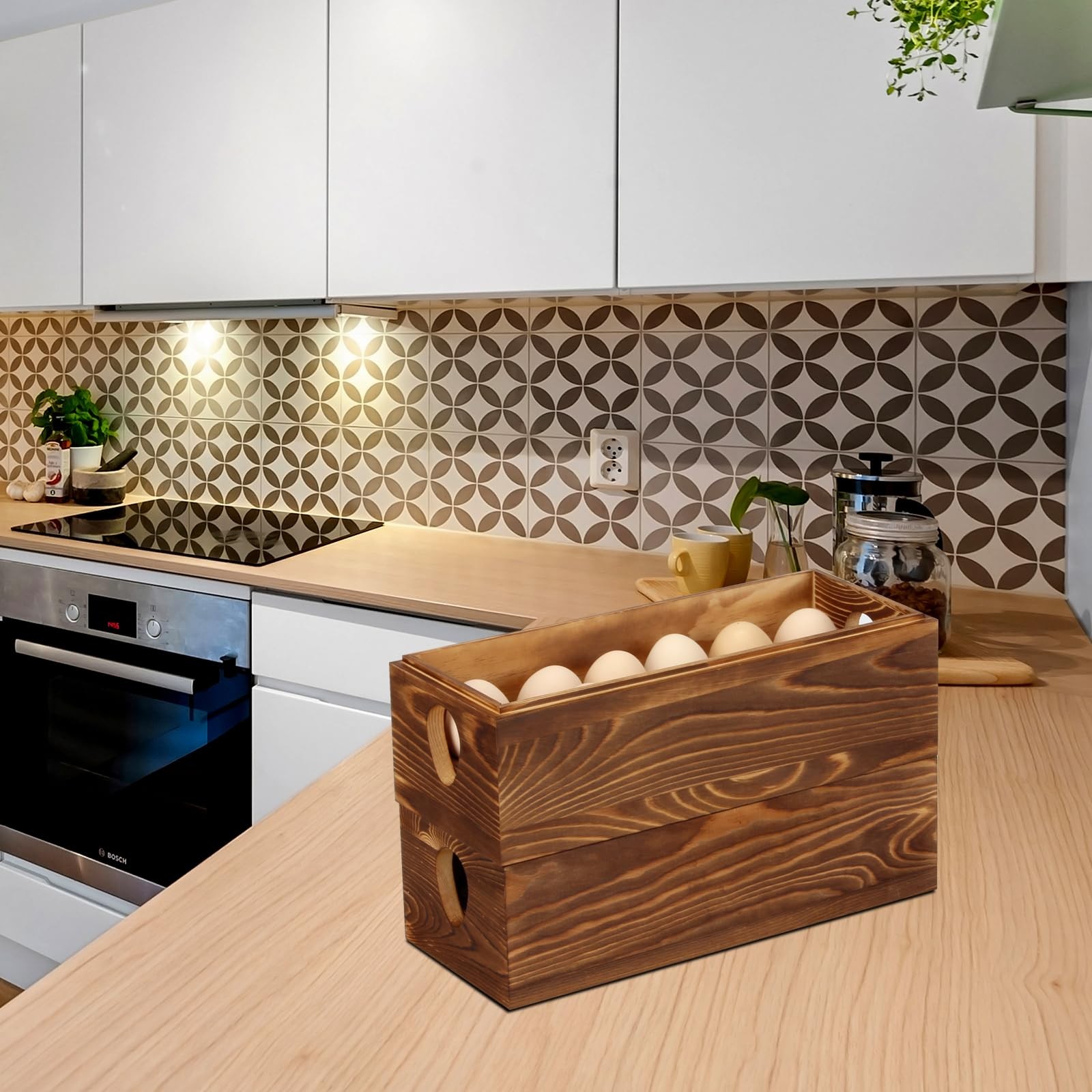 2 PCS Wooden Crate Stackable Holder Fits 24 Fresh Eggs Countertop Display